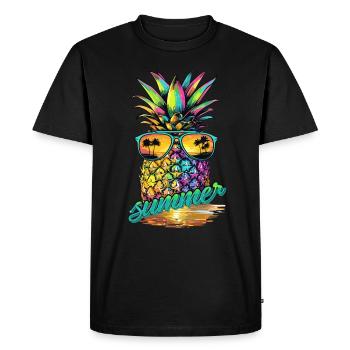 Ananas coloré avec des lunettes de soleil et sensation d’été - T-shirt Premium bio Homme - noir - Devant - Nico (187cm)