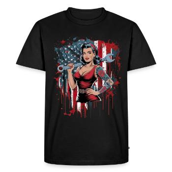 Femme forte avec drapeau et clé à molette - T-shirt Premium bio Homme - noir - Devant - Nico (187cm)