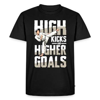 High Kicks and Higher Goals Karate Motivation - Men's Premium Organic T-Shirt - black - Front - Nico (187cm)