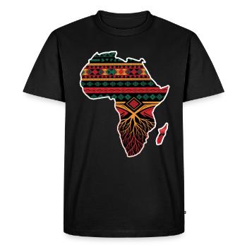African Pattern Card with Roots - Men's Premium Organic T-Shirt - black - Front - Nico (187cm)