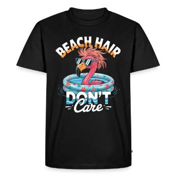 Cheveux de plage Don’t Care Flamingo Summer - T-shirt Premium bio Homme - noir - Devant - Nico (187cm)