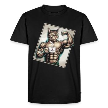 Powerful cat with coffee - Men's Premium Organic T-Shirt - black - Front - Nico (187cm)
