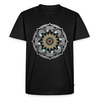 Mandala Soleil avec Spirales Oeuvre - T-shirt Premium bio Homme - noir - Devant - Nico (187cm)