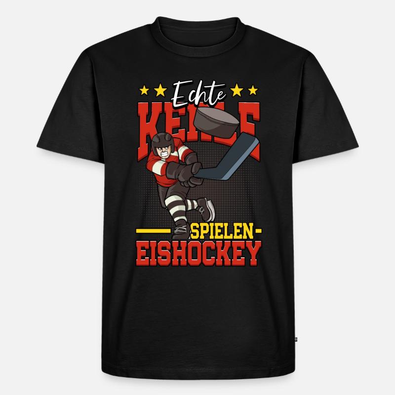 Echte Kerle spielen Eishockey - Männer Premium Bio T-Shirt - Schwarz
