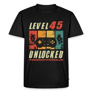 Gamer Turning 45th Birthday Gift Level 45 Unlocked - Men's Premium Organic T-Shirt - black - Front - Nico (187cm)