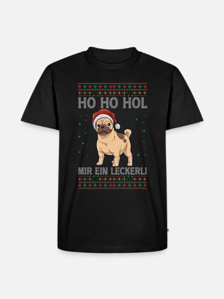Mops Weihnachten - Männer Premium Bio T-Shirt - Schwarz