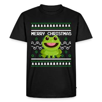 Pull de Noël moche Tshirt Grenouille de Noël - T-shirt Premium bio Homme - noir - Devant - Nico (187cm)