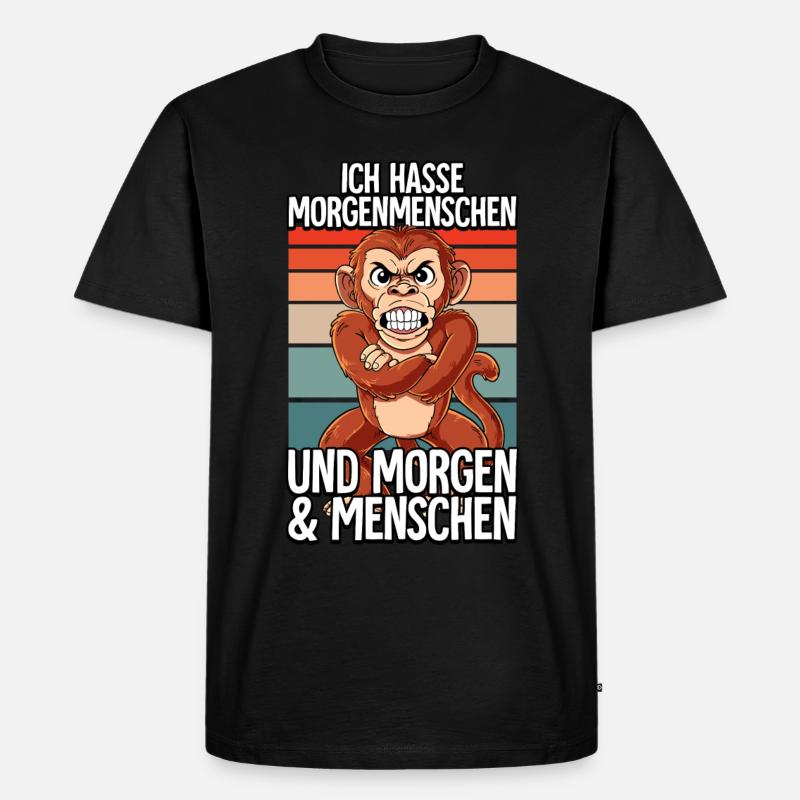 Ich Hasse Morgenmenschen Affe - Männer Premium Bio T-Shirt - Schwarz