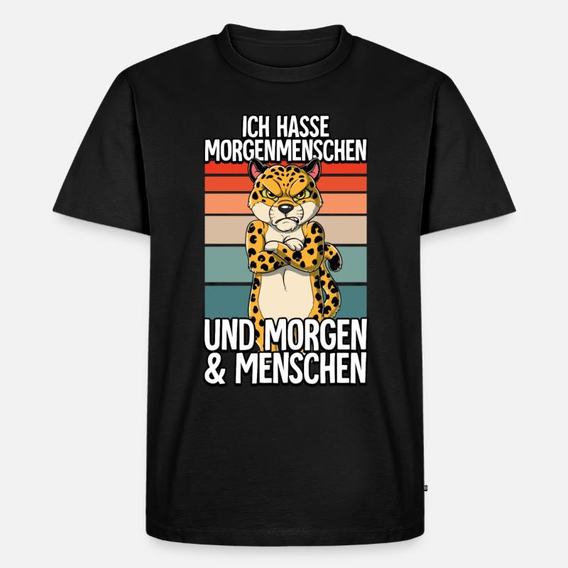Ich Hasse Morgenmenschen Leopard - Männer Premium Bio T-Shirt - Schwarz