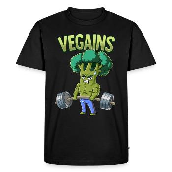 Vegains Vegan Bodybuilding Fitness Gym - Men's Premium Organic T-Shirt - black - Front - Nico (187cm)