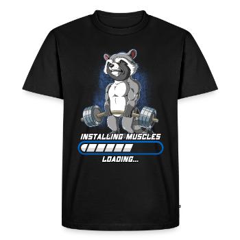 Raccoon Building Muscles Bodybuilding Fitness Gym - Men's Premium Organic T-Shirt - black - Front - Nico (187cm)