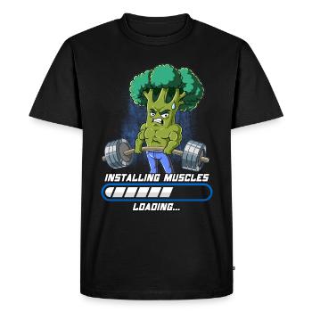 Broccoli Building Muscle Bodybuilding Fitness Gym - Men's Premium Organic T-Shirt - black - Front - Nico (187cm)