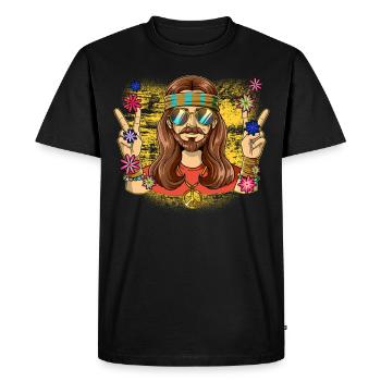 60s 70s Costume Groovy Hippie - T-shirt Premium bio Homme - noir - Devant - Nico (187cm)