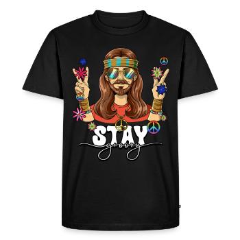 60s 70s Costume Séjour Groovy Hippie - T-shirt Premium bio Homme - noir - Devant - Nico (187cm)