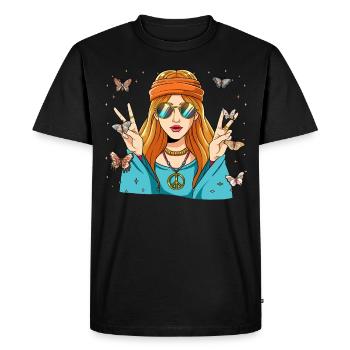 60s 70s Costume Groovy Hippie - T-shirt Premium bio Homme - noir - Devant - Nico (187cm)