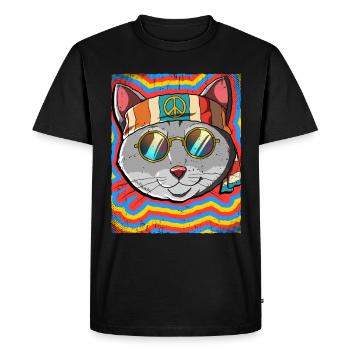 Hippie Cat Psychedelic Trippy - Men's Premium Organic T-Shirt - black - Front - Nico (187cm)