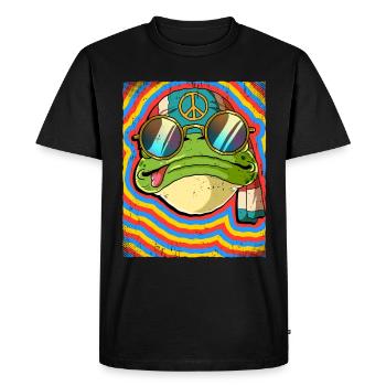 Hippie Frog Psychedelic Trippy - T-shirt Premium bio Homme - noir - Devant - Nico (187cm)