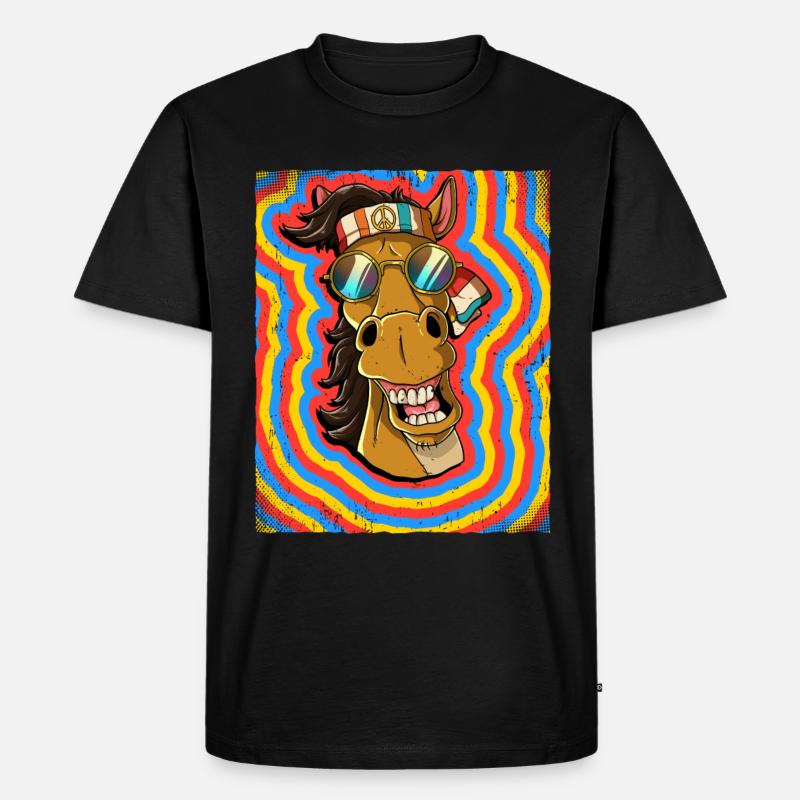 Hippie Pferd Psychedelisch Trippy - Männer Premium Bio T-Shirt - Schwarz