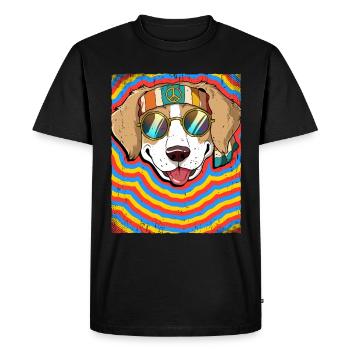 Hippie Chien Psychédélique Trippy - T-shirt Premium bio Homme - noir - Devant - Nico (187cm)