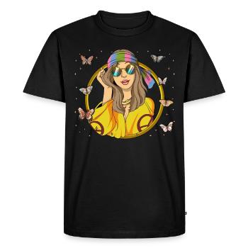 60s 70s Costume Groovy Hippie - T-shirt Premium bio Homme - noir - Devant - Nico (187cm)