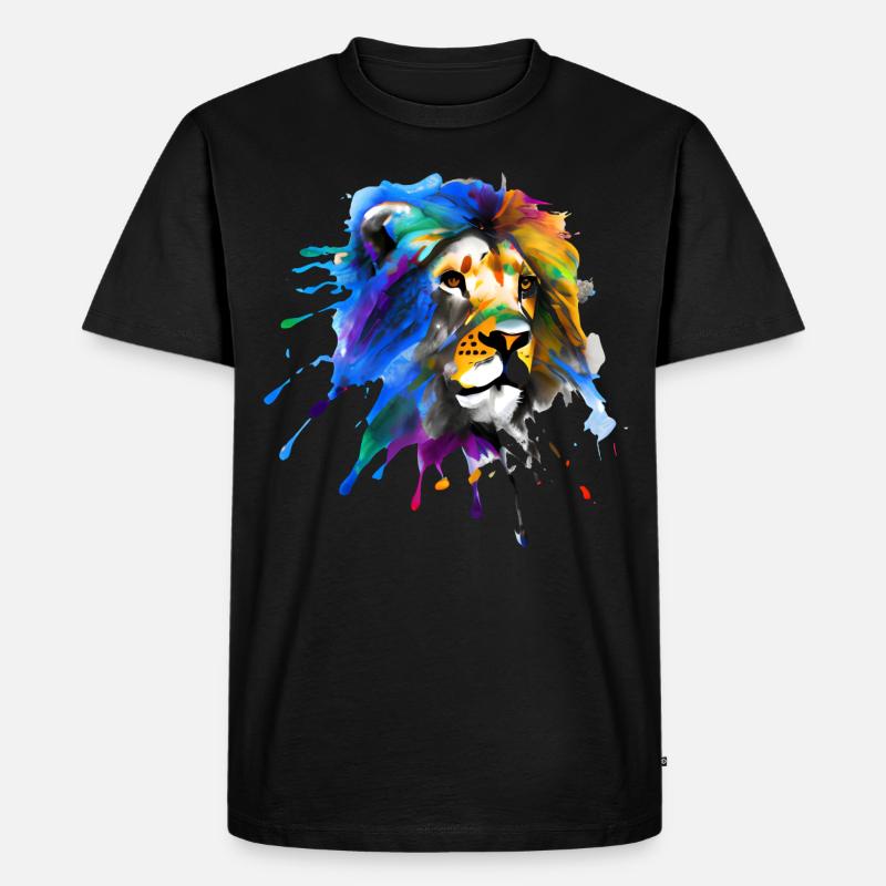 Bunter Löwe - Männer Premium Bio T-Shirt - Schwarz