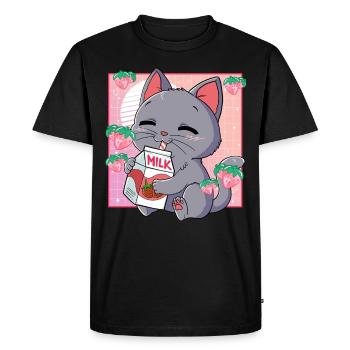 Kawaii Cat Strawberry Milk - Men's Premium Organic T-Shirt - black - Front - Nico (187cm)