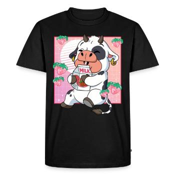 Kawaii Cow Strawberry Milk - Men's Premium Organic T-Shirt - black - Front - Nico (187cm)