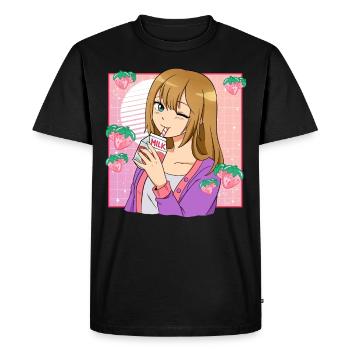 Kawaii Anime Girls Strawberry Milk - Men's Premium Organic T-Shirt - black - Front - Nico (187cm)