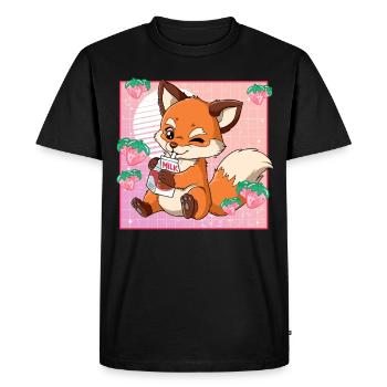 Kawaii Fox Strawberry Milk - Men's Premium Organic T-Shirt - black - Front - Nico (187cm)