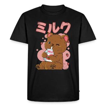 Kawaii Bear Strawberry Milk - Men's Premium Organic T-Shirt - black - Front - Nico (187cm)