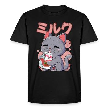 Kawaii Cat Strawberry Milk - Men's Premium Organic T-Shirt - black - Front - Nico (187cm)