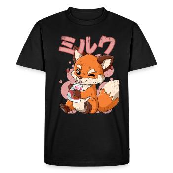 Kawaii Fox Strawberry Milk - Men's Premium Organic T-Shirt - black - Front - Nico (187cm)