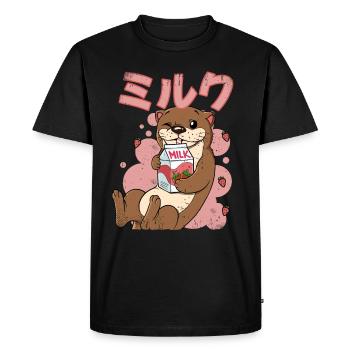 Kawaii Otter Strawberry Milk - Men's Premium Organic T-Shirt - black - Front - Nico (187cm)