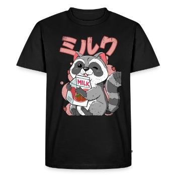 Kawaii Raccoon Strawberry Milk - Men's Premium Organic T-Shirt - black - Front - Nico (187cm)