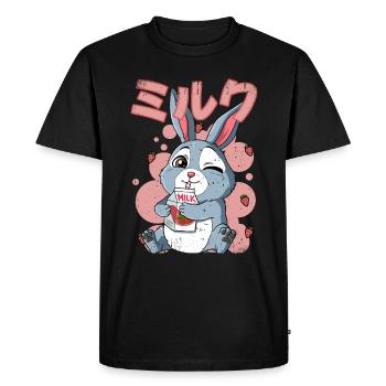 Kawaii Rabbit Strawberry Milk - Men's Premium Organic T-Shirt - black - Front - Nico (187cm)
