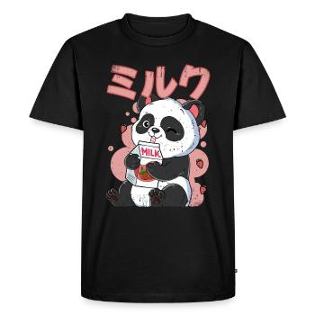 Kawaii Panda Strawberry Milk - Men's Premium Organic T-Shirt - black - Front - Nico (187cm)