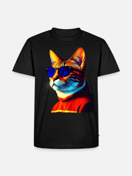 Coole Katze trägt Sonnenbrille - Männer Premium Bio T-Shirt - Schwarz