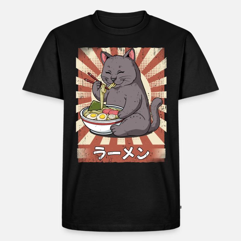 Ramen Katze Nudelsuppe Ramen - Männer Premium Bio T-Shirt - Schwarz