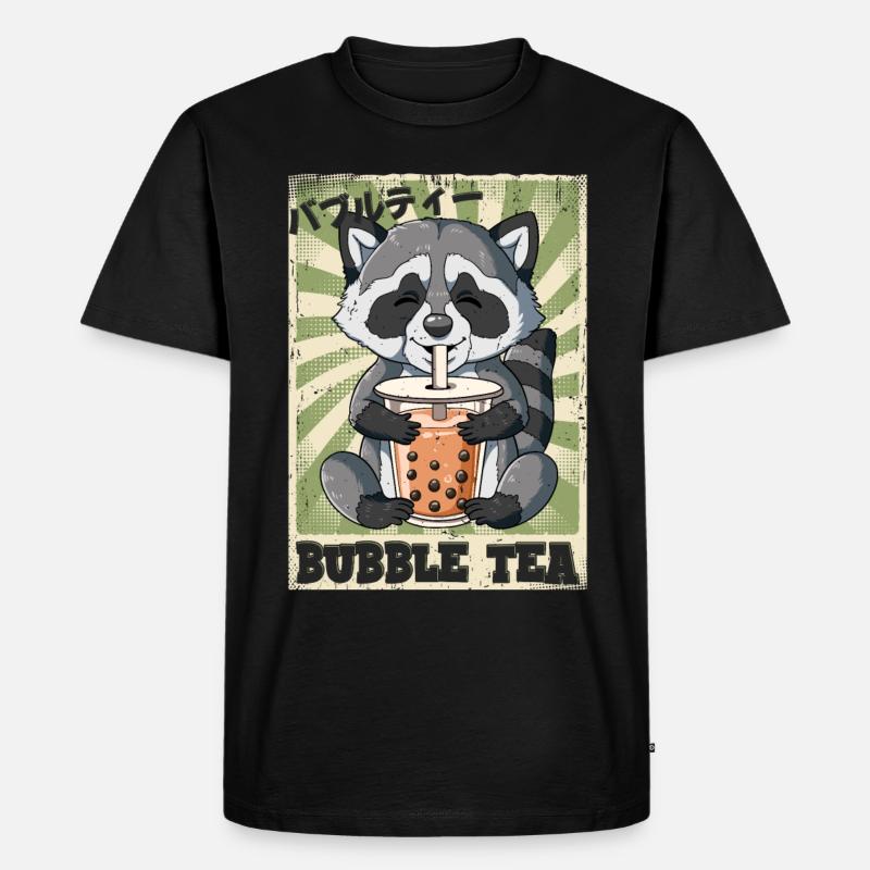 Boba Tea Waschbär Bubble Tea - Männer Premium Bio T-Shirt - Schwarz