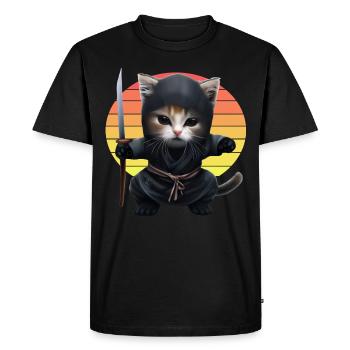Coucher de soleil de chat ninja - T-shirt Premium bio Homme - noir - Devant - Nico (187cm)