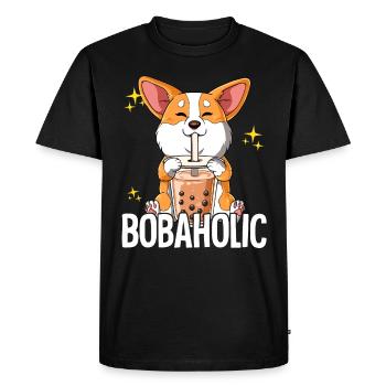 Bubble Tea Corgi Dog Boba Tea Bobaholic - Men's Premium Organic T-Shirt - black - Front - Nico (187cm)