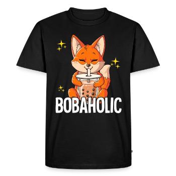 Bubble Tea Fox Boba Tea Bobaholic - T-shirt Premium bio Homme - noir - Devant - Nico (187cm)
