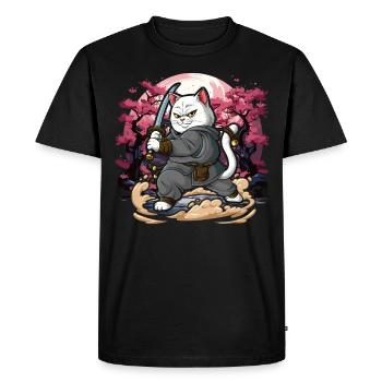 Samurai Cat - Men's Premium Organic T-Shirt - black - Front - Nico (187cm)