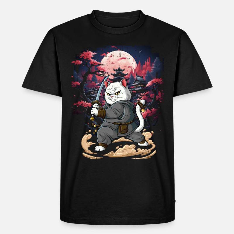 Samurai Katze - Männer Premium Bio T-Shirt - Schwarz
