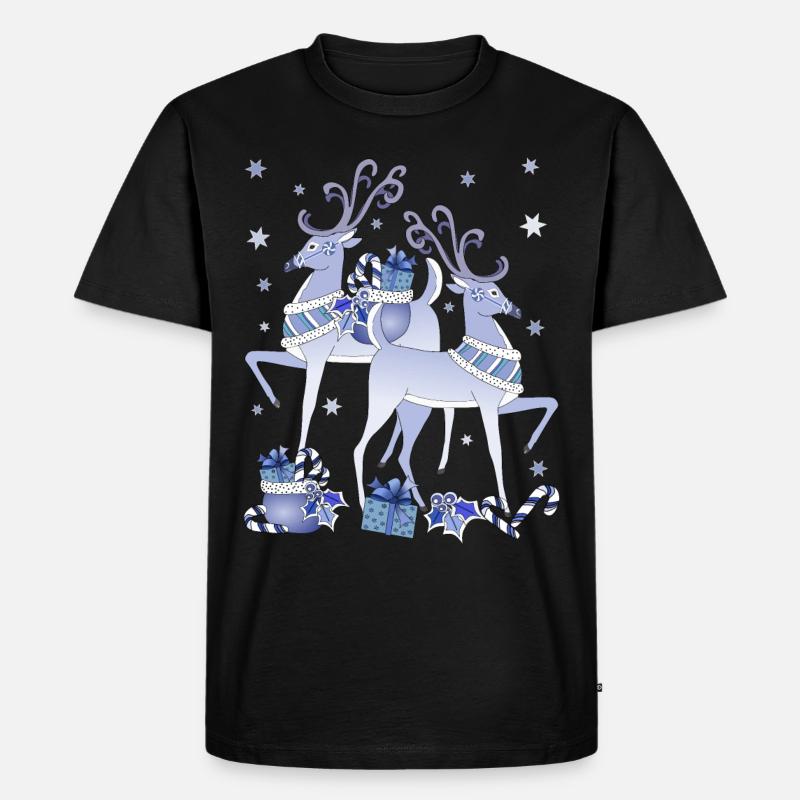 Blaue Hirsche Weihnachten - Männer Premium Bio T-Shirt - Schwarz