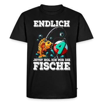 4 Birthday Angler Fishing - Men's Premium Organic T-Shirt - black - Front - Nico (187cm)