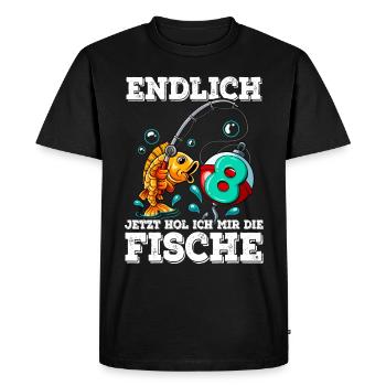 8 Anniversaire Pêcheur à la ligne - T-shirt Premium bio Homme - noir - Devant - Nico (187cm)