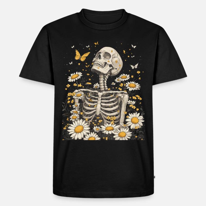 Skelett Blumen - Männer Premium Bio T-Shirt - Schwarz