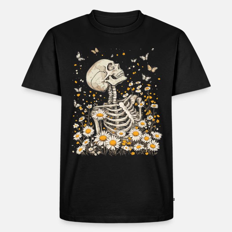 Skelett Blumen - Männer Premium Bio T-Shirt - Schwarz