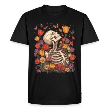 Fleurs squelettes - T-shirt Premium bio Homme - noir - Devant - Nico (187cm)